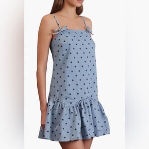 Avec Les Filles Polka Dot Denim Dress NWT Size Small